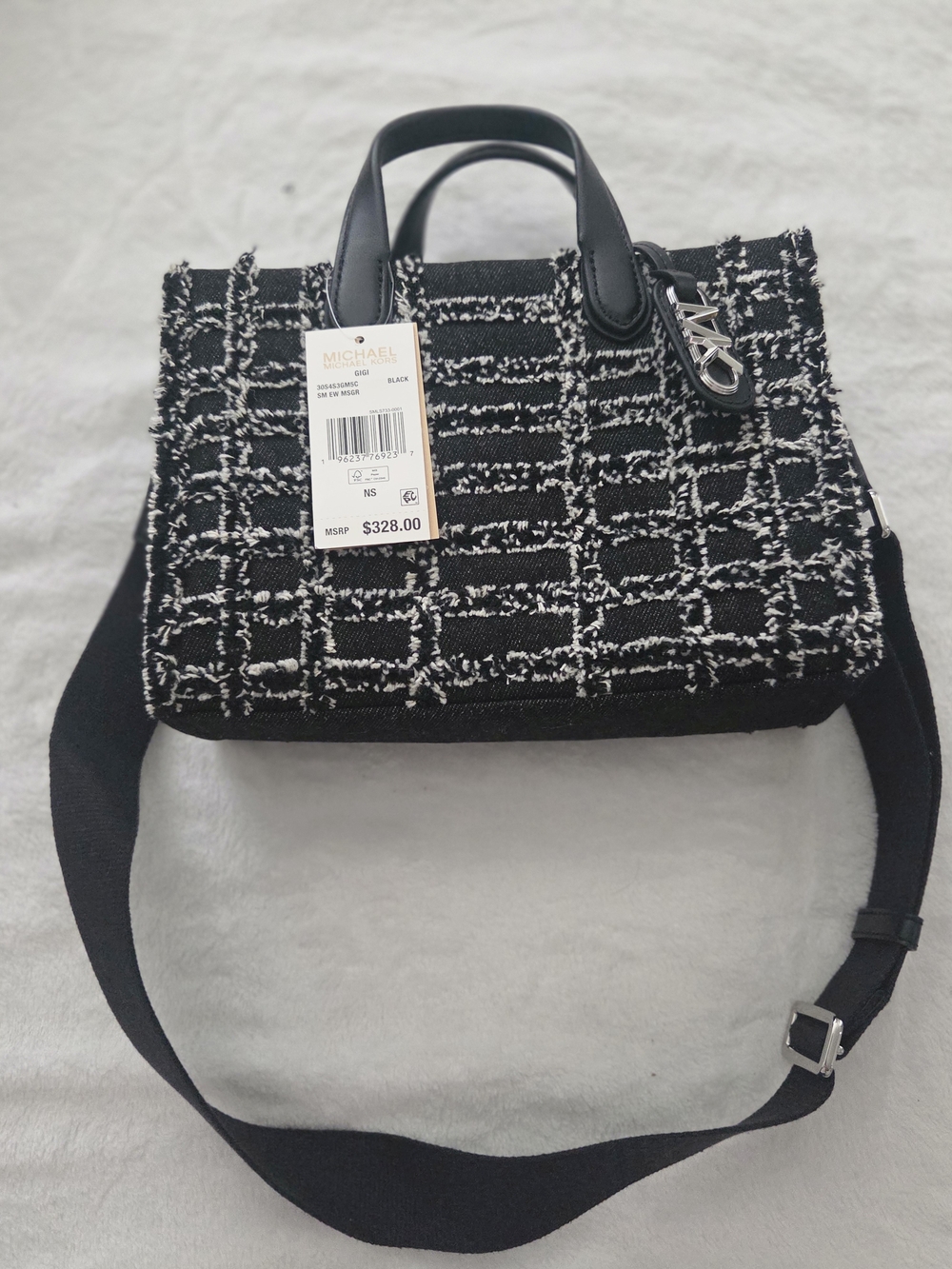 Michael Kors Black & White Tweed Satchel with Crossbody Strap